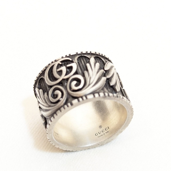 ✨️💎Authentic Gucci GG Leaf Motif 925 Silver Ring - Picture 7 of 13